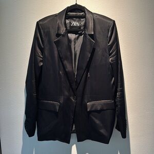 Zara Black Satin Blazer Jacket XL - Women's